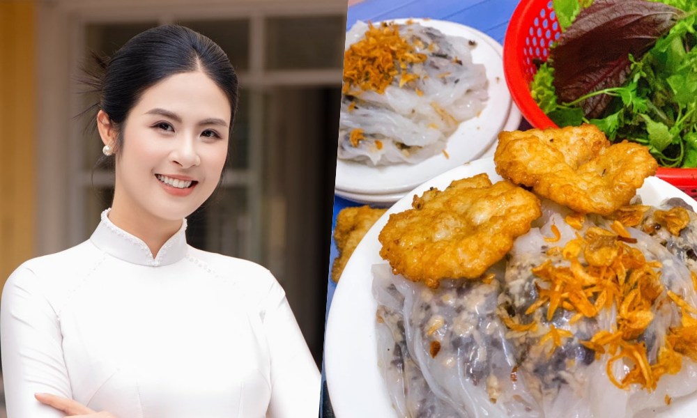 Hoa hậu Ngọc Hân hào hứng trải nghiệm đặc sản bánh cuốn chả mực tại Hạ Long