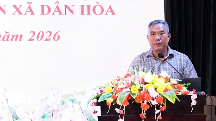 Đồng chí Nguyễn Duy Hùng, Phó chủ tịch UBND xã phát biểu chỉ đạotại hội nghị. Ảnh: DH.