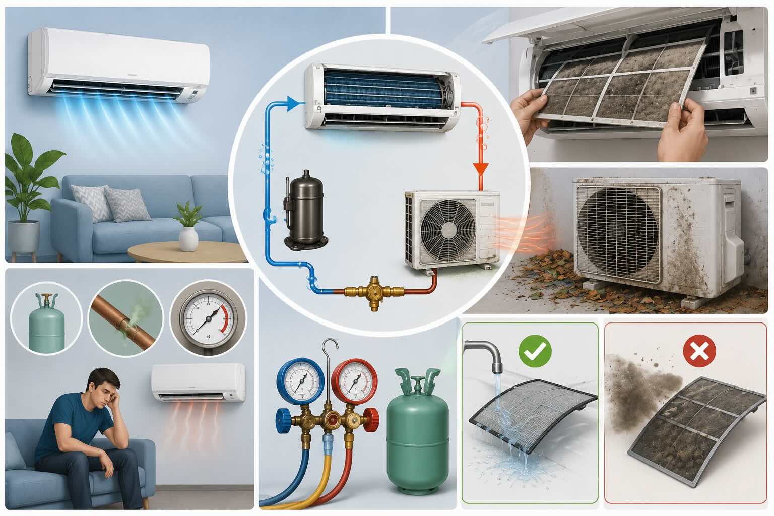 Nhiều người tốn tiền bơm ga điều hòa vì hiểu sai nguyên nhân. Đồ họa: AI