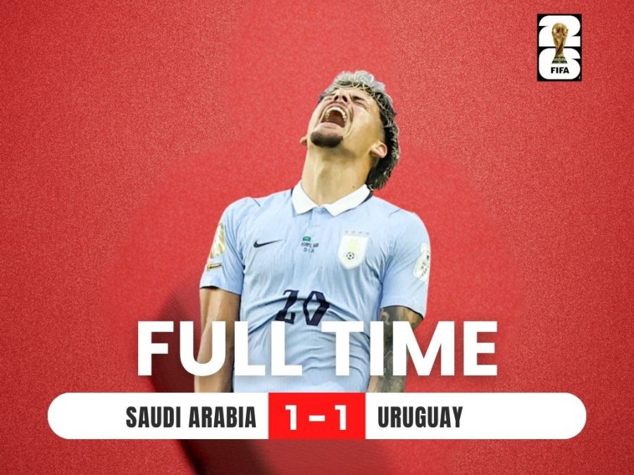 Tuyển Uruguay chỉ có thể ghi 1 bàn để kéo lại 1 điểm trước Saudi Arabia. Đồ hoạ: Lê Vinh