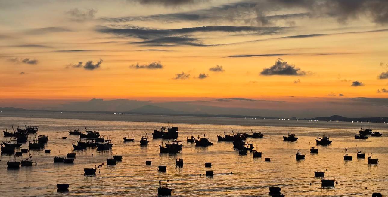 Không chỉ là vựa hải sản lớn, làng chài Mũi Né từ lâu đã trở thành tọa độ check in cho những tâm hồn mê nhiếp ảnh. Điểm nhấn độc đáo ở nơi đây chính là hình ảnh hàng trăm chiếc thuyền thúng, thuyền gỗ đủ màu sắc rực rỡ neo đậu san sát trên mặt biển.