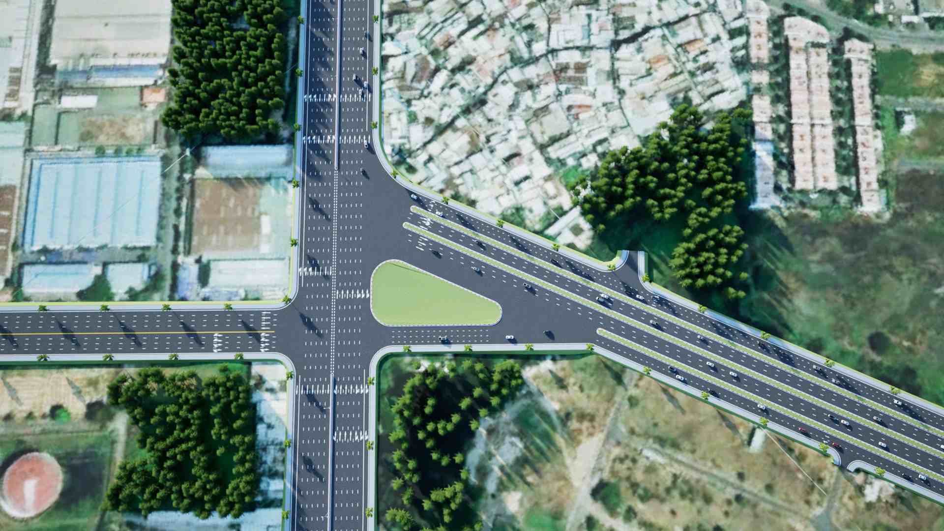 Phối cảnh nút giao đường liên cảng và Nguyễn Thị Định, Trương Văn Bang. Ảnh: Sở Xây dựng TPHCM