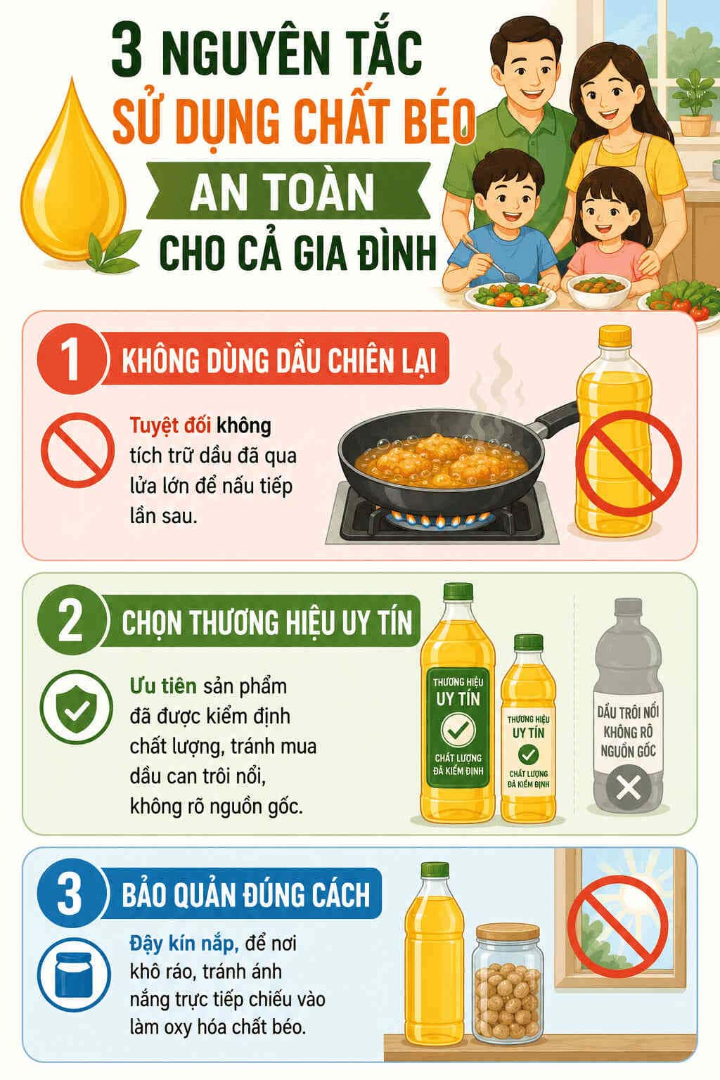 Infographic: Nguyên tắc sử dụng chất béo an toàn. Duy trì tỷ lệ cân bằng giữa mỡ động vật và dầu thực vật là chìa khóa để hỗ trợ hệ tim mạch khỏe mạnh. Đồ họa: AI