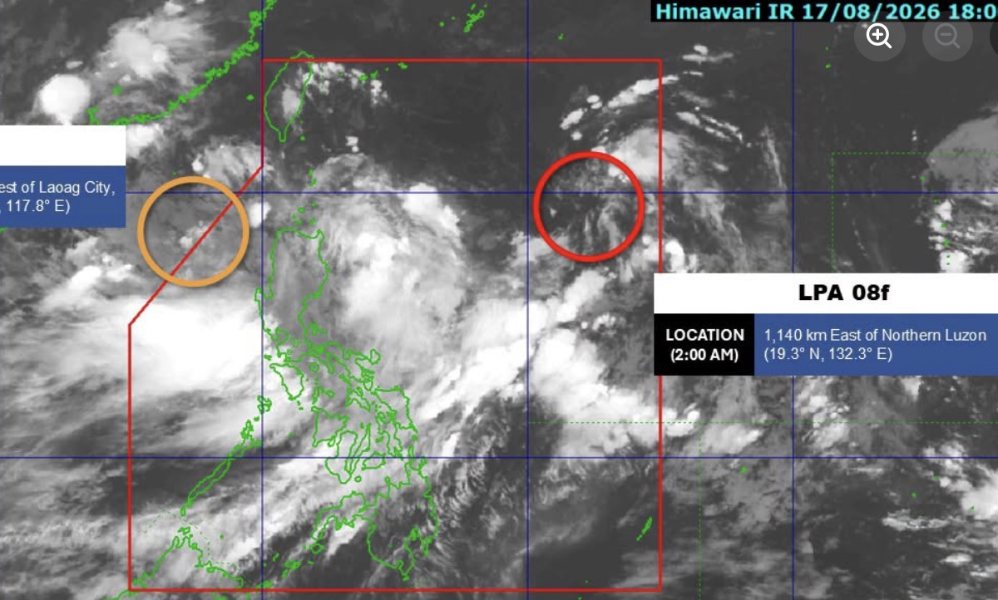 Hai áp thấp hình thành gần Philippines trong ngày 18.8. Ảnh: PAGASA